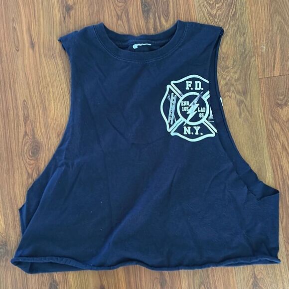 FDNY white lightning propped cut off T-shirt navy red white and blue s/m - Picture 2 of 3